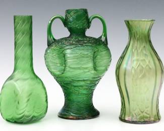 Three Art Nouveau Period Bohemian Art Glass vases attributed to Loetz and Kralik.