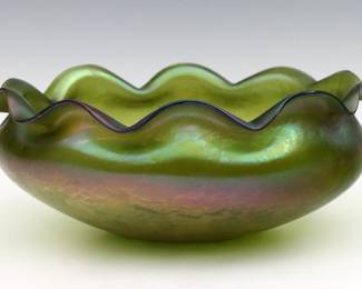 A late 19th century Art Nouveau Period Bohemian Art Glass center bowl, Kralik or Rindskopf