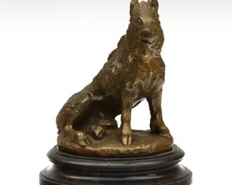 An early 20th century Bronze figure of a boar after "Il Porcellino" by Pietro Tacca (Italian, 1577-1640).  Presented on a Black Marble plinth.  Minor wear to patina.  5" high.    NOTE: From the estate of Bill & Barbara Shulhof of Saginaw, Michigan.