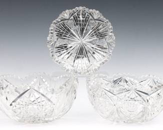 3 Libbey Cut Glass Bowls