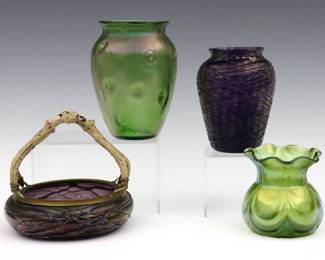4 Bohemian Art Nouveau Glass Vessels