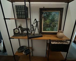Fabulous iron and wood display shelf 
Extremely heavy and older 