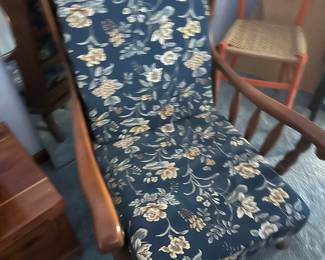 MCM heavy chair with blue fabric 
