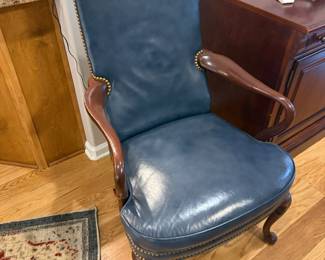 North hickory furniture co blue leather chair 