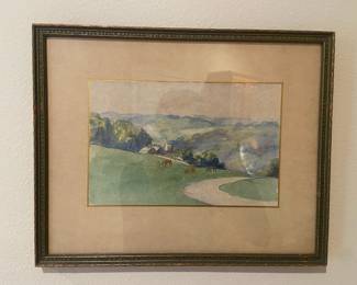 Framed & Matted Countryside Watercolor Painting