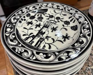 Set of 6 Nazari Portugal Williams Sonoma Hand Painted Provence Black & White Salad Plates