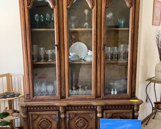 Mediterranean China Hutch, glassware, dishes