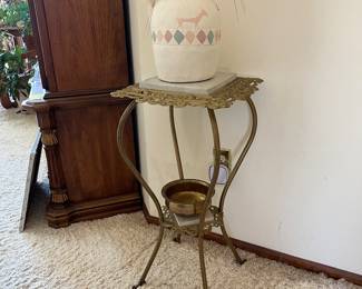 Antique brass and marble top plant stand