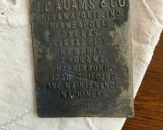 Very Rare J.D. Adams & Co Badge