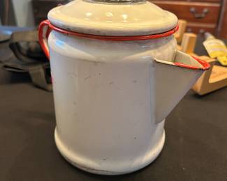 1950's White and Red Enamel Percolator