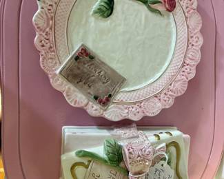 Fitz and Floyd Calling card Plate.  Fitz and Floyd Postcard Box