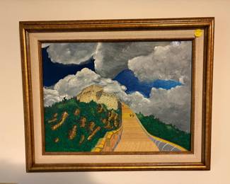 Mix media  framed depicting the Great Wall of China