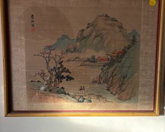 Framed ink and silk japanese