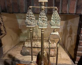 Brass Fireplace Set with Sailing Ships Finals