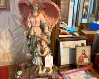 OK Collection Angel Figurine Lamp 2/white Brocade