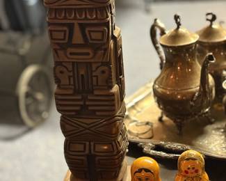 Vintage hand-carved wooden replica Inca God figurine