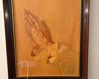 Inlaid Wood frame picture of "Praying Hands"
