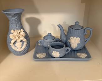 Periwinkle tea set and vase