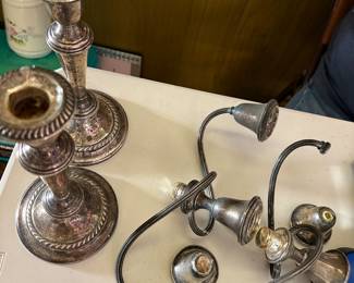 Gorham Sterling Pair of Candlesticks and 3 arm extenders