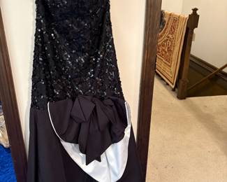 1980's strapless beaded and taffeta dress.