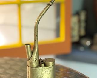 Antique Brass Chinese Paktong Pipe Engraved Men and Woman Design also referred to water pipe