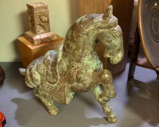 Vintage cast iron Chinese Tang Dynasty style horse sculpture.