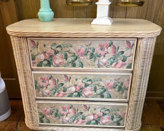 White Rattan cabinet with 3 drawers