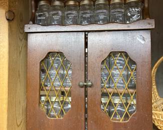 Vintage Spice Jar Set in cabinet