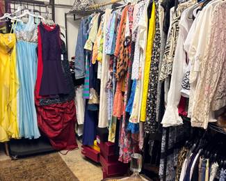 Ladies Blouses, skirts, Dresses, cane bottom chair