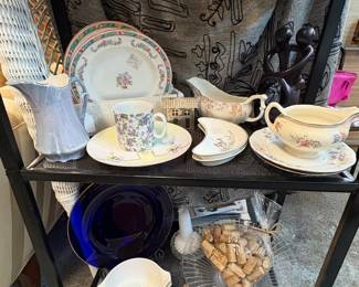 Pyrex Dishes, Cobalt Blue plate, Art Glass Bowl, Gravy Boat