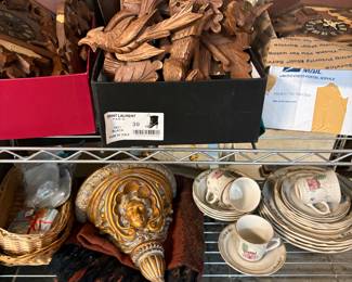 County life dishes, Victorian Style wall shelf 