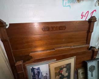 Oak headboard & footboard, more art