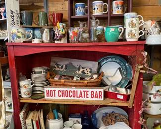 Moousical Mugs, Country Farm Mugs, Copper Molds, cookbooks, cobalt bottles, MCM Plaid dishes, casserole dishes