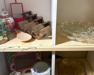 Egg plates, planters, stair shelves, Ginger Jar, ceramic frame