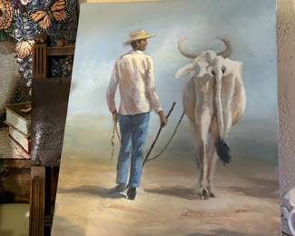 Man with ox painting, Antique Chair