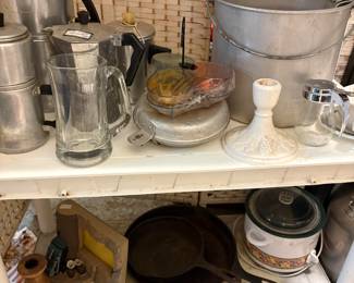 Coffee servers, cast iron pans, slow cooker 