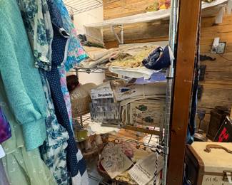 Vintage linens, patterns, fabric, sewing machine, doilies