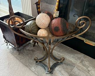 Quality heavy metal art nuveau bowl and decorative balls