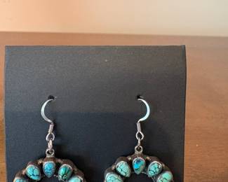 Signed "Lucas" Turquois and Silver Earrings