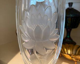 Vintage Lead Crystal Vase featuring Lotus Flower 8 1/2"