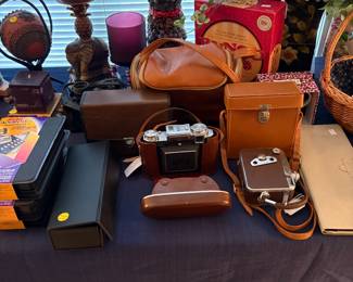 Large Leather Camera Bag, Binoculars, Vintage Zeiss Ikon Camera