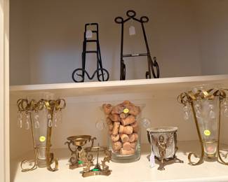 Beautiful scroll appointed vases with prisims. Gold tone stands