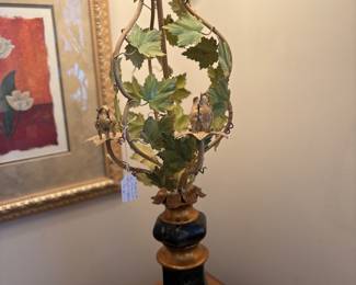 Whimsical Italian Handcrafted Metal Leaf Lamp 46" tall w shade