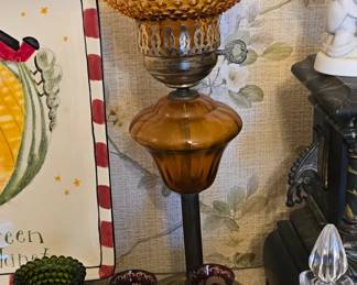 Vintage Hobnail Amber Table Lamp