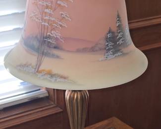 Vintage Fenton "Autumn Morn" Burmese Bell Lamp. 