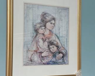 Edna Hibel lithograph of woman and children