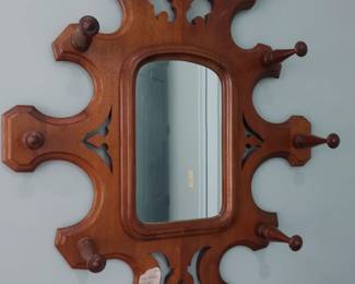 Antique walnut coat rack with mirror