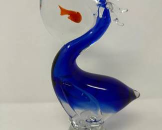 6 MuranoStyleArtGlassPelicanWithGoldfishinGullet