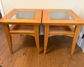 119 2GlassTopInlayWoodLightOakNightStandorSideTables