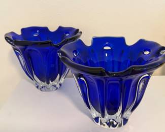 87 2MikasaSapphireBlossomCrystalBowlsorVases